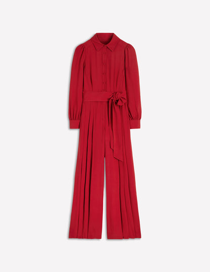 Button Up Palazzo Jumpsuit-Crimson Red-6