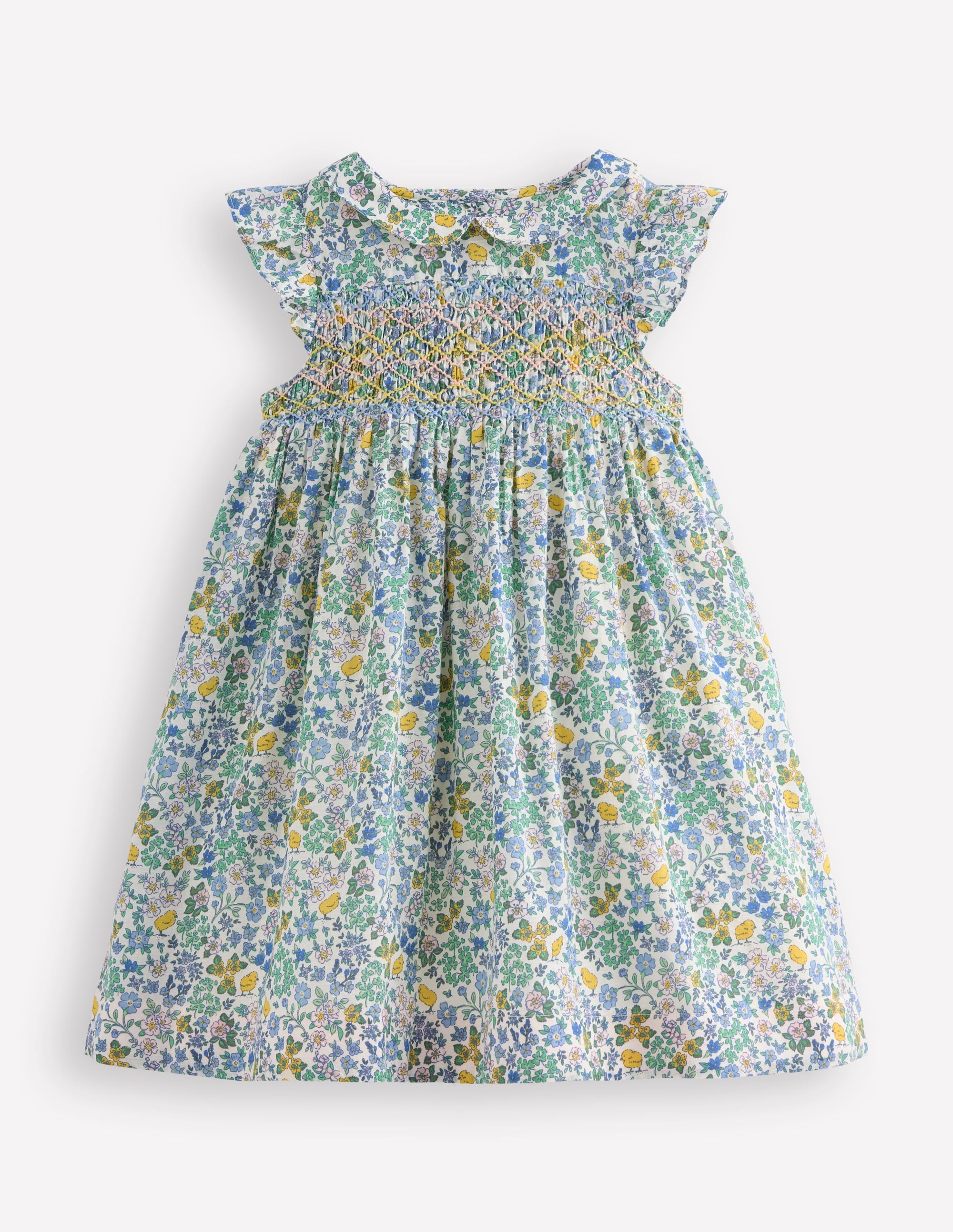 Robe Adeline à smocks-Motif floral poussin de Pâques - Image 1