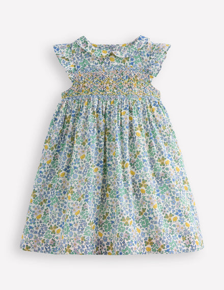 Robe Adeline à smocks-Motif floral poussin de Pâques