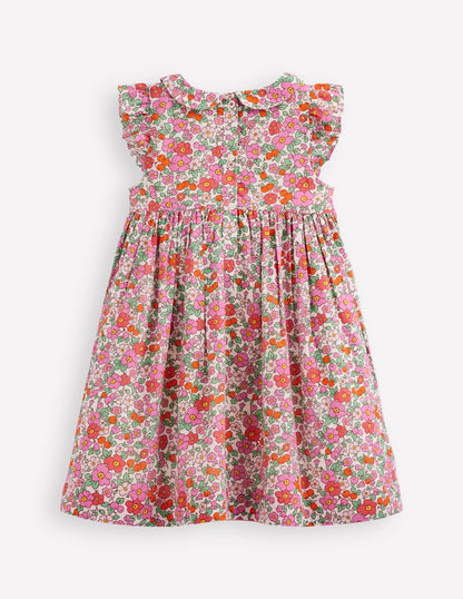 Robe Adeline à smocks-Fleur de pommier rose