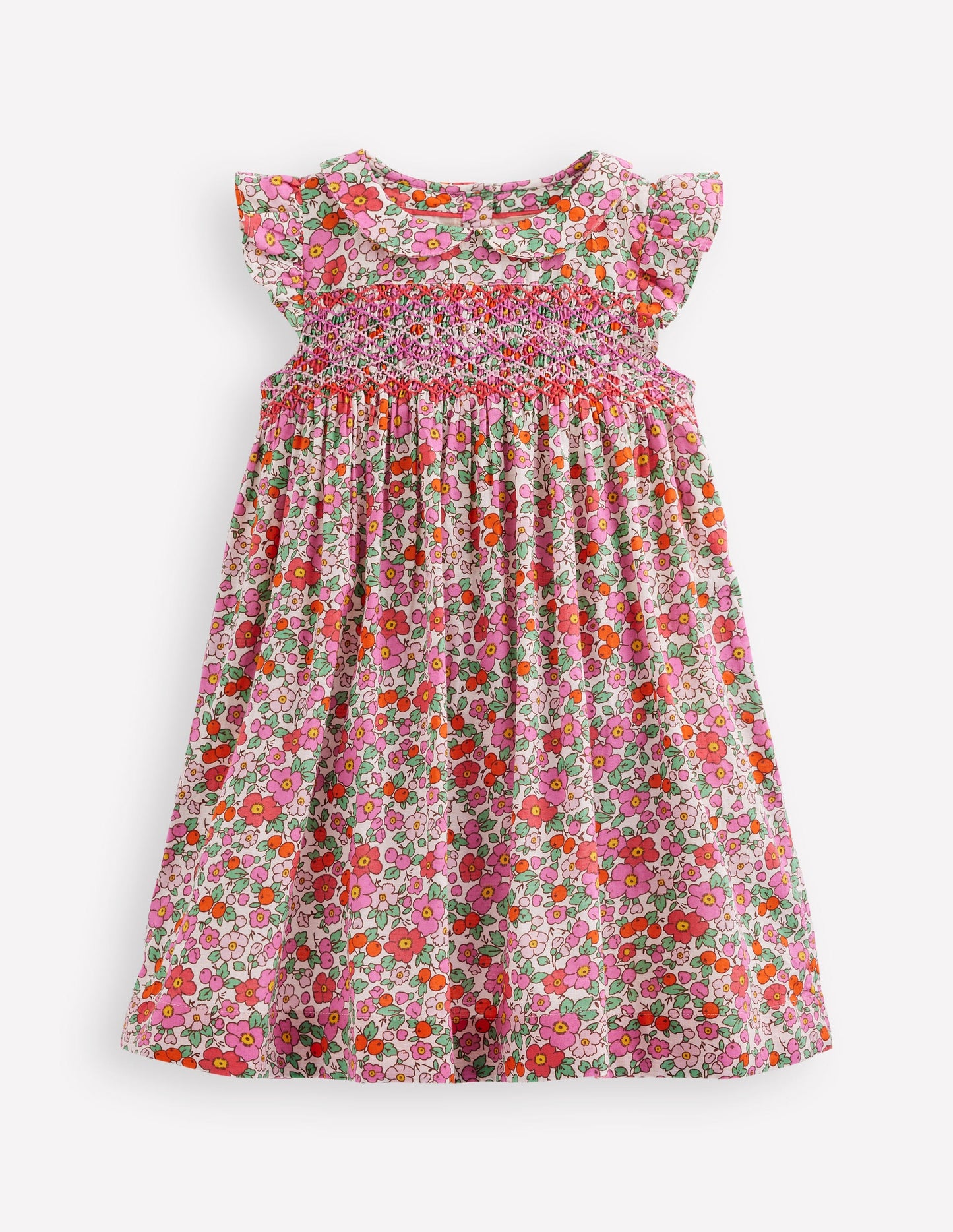 Robe Adeline à smocks-Fleur de pommier rose