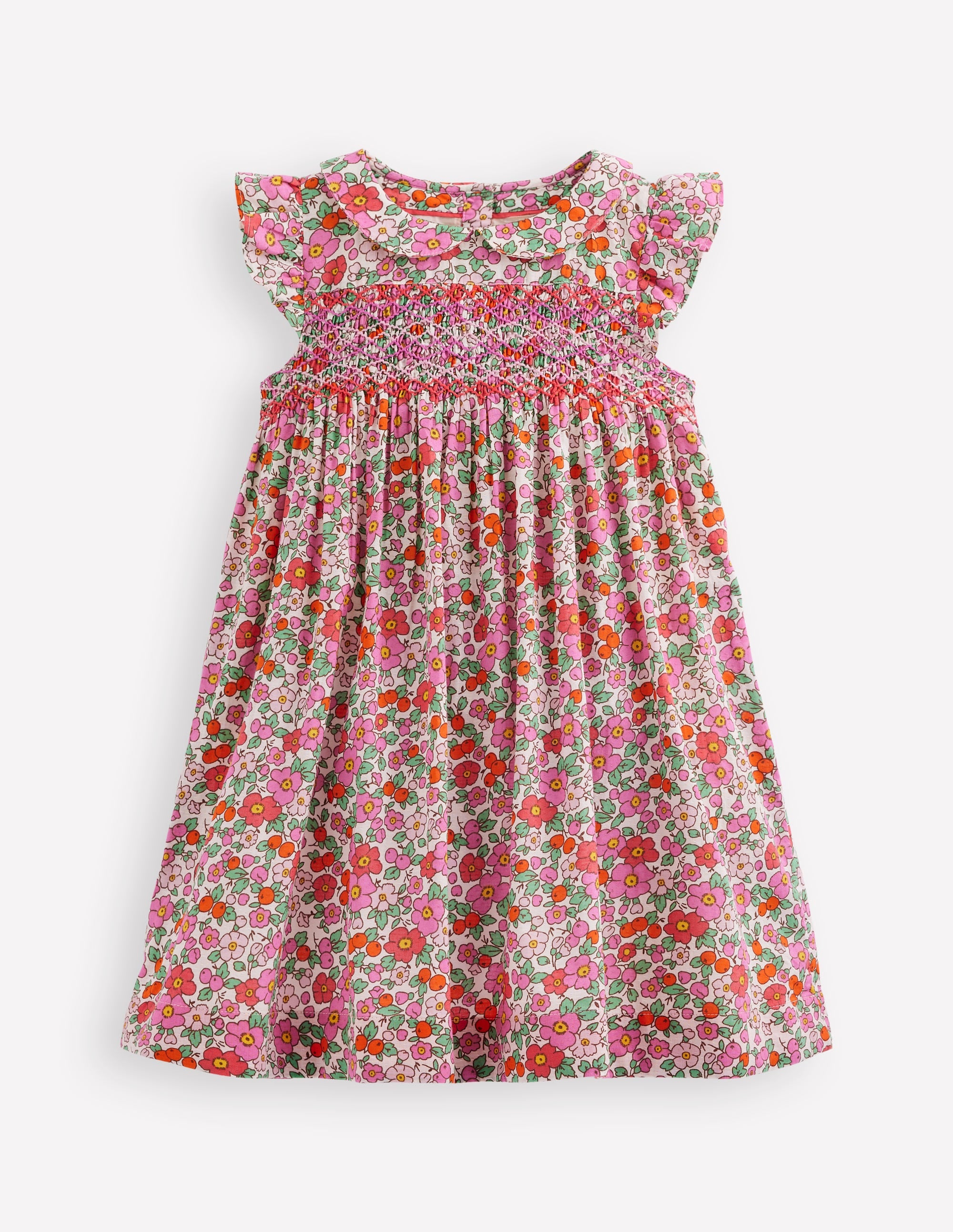 Robe Adeline à smocks-Fleur de pommier rose - Image 1