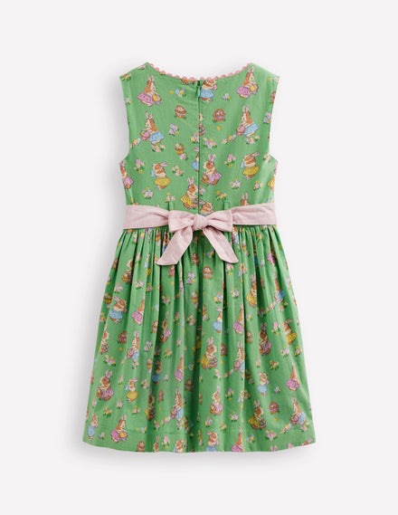 Robe vintage en coton et lin-Cochons d'Inde de Pâques vert