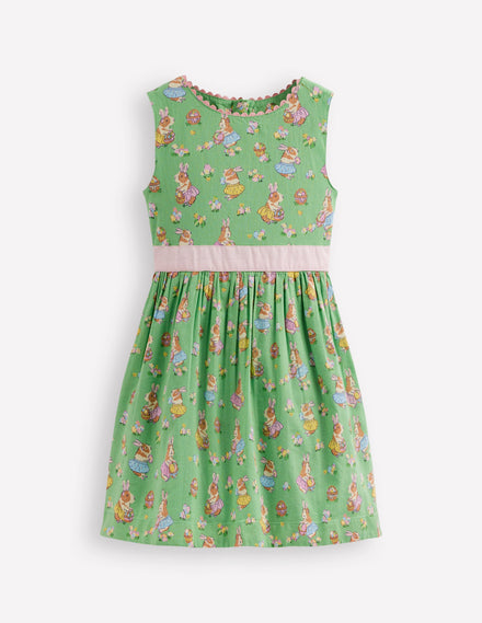 Robe vintage en coton et lin-Cochons d'Inde de Pâques vert