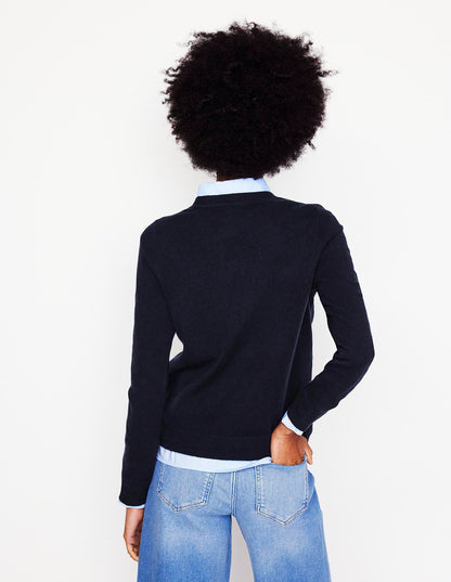 Eva Cashmere Crew Neck Jumper-Navy-2