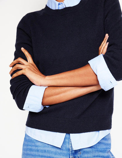 Eva Cashmere Crew Neck Jumper-Navy-3