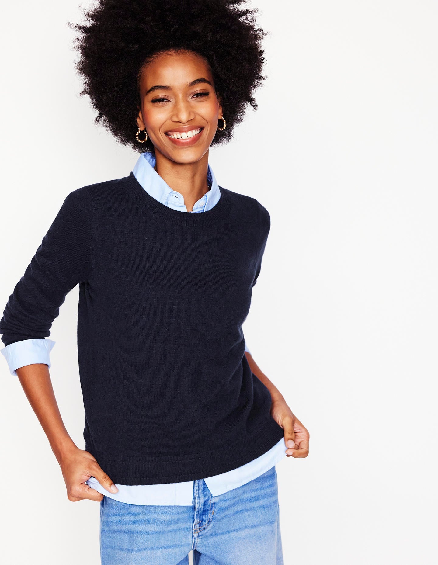 Eva Cashmere Crew Neck Jumper-Navy-4