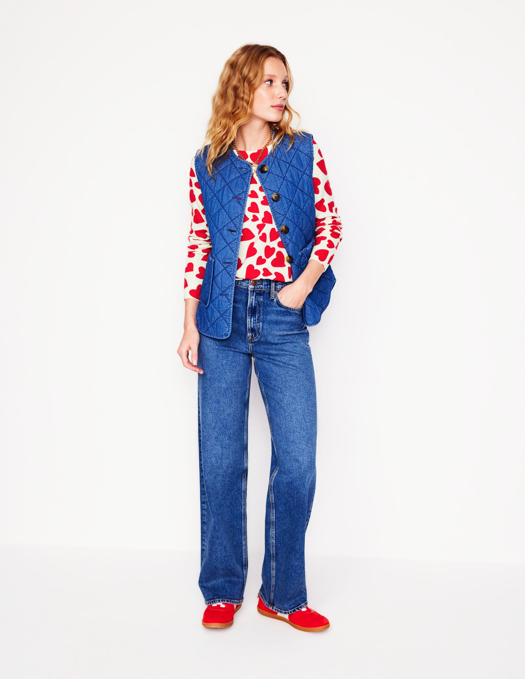 Pull Eva col rond en cachemire-Ivoire, motif Heart Cluster - Image 5
