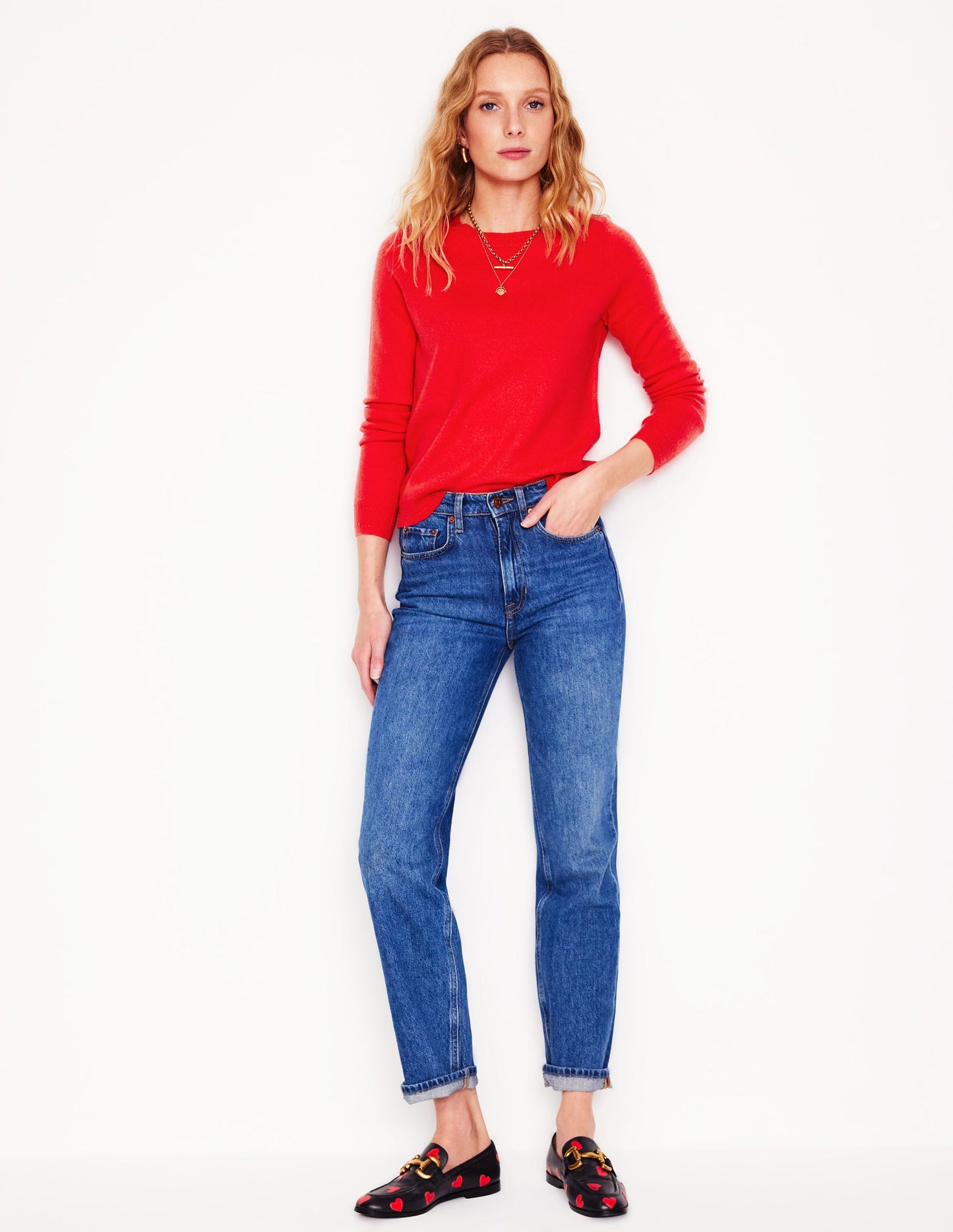 Eva Cashmere Crew Neck Jumper-Strawberry Tart Red