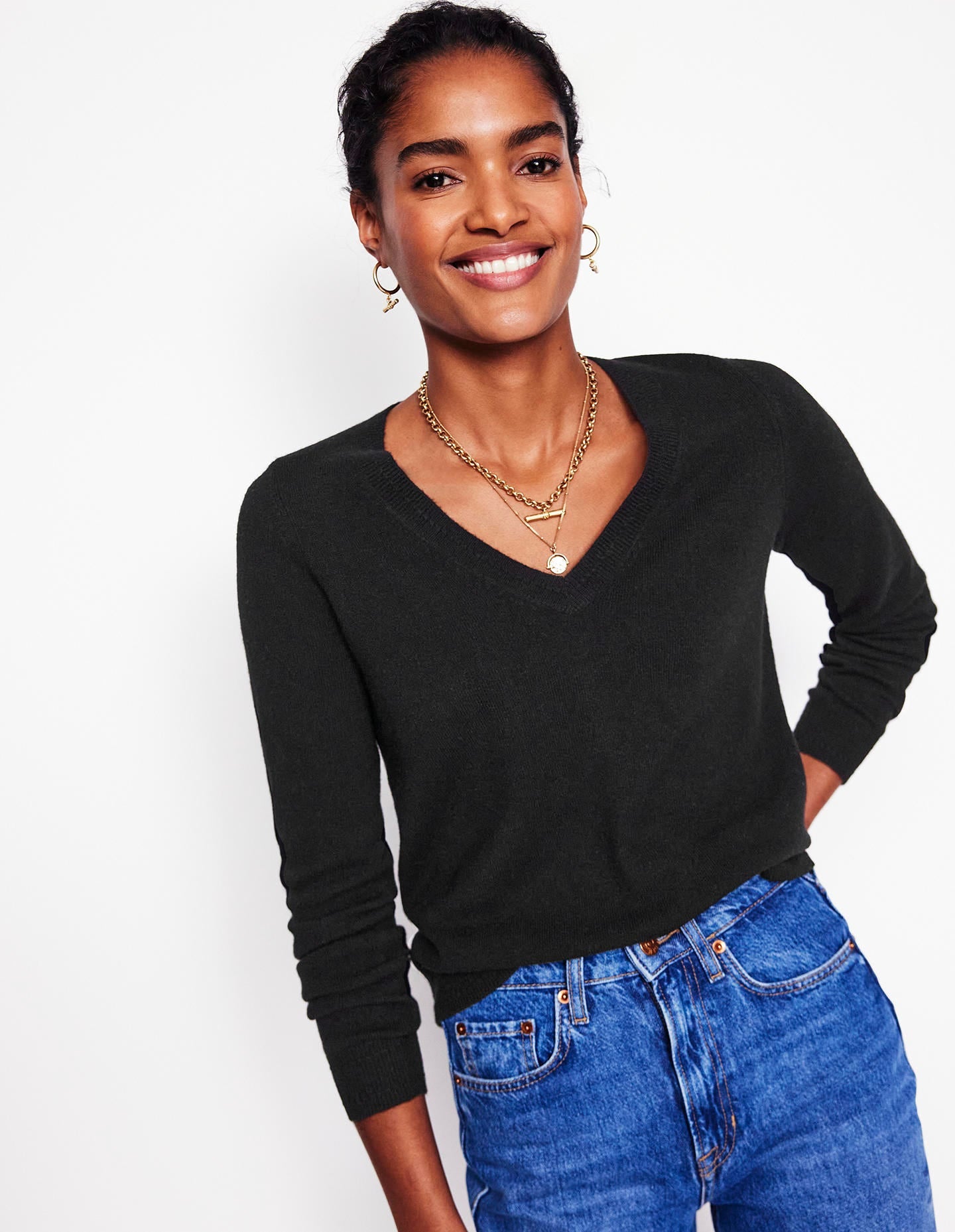 Eva Kaschmirpullover mit V-Ausschnitt-Schwarz - Image 1