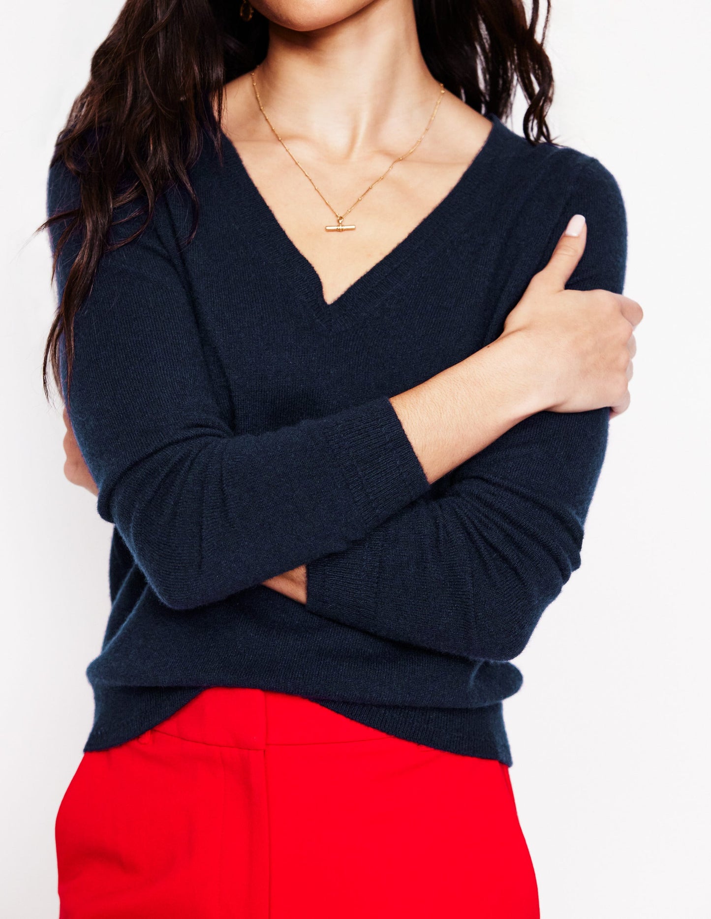 Eva Cashmere V-Neck Jumper-Navy