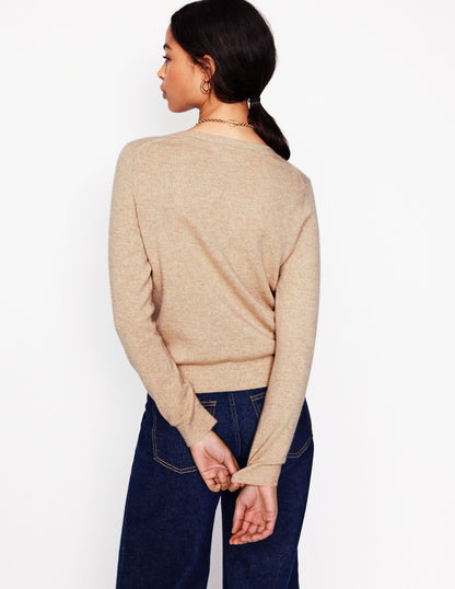 Eva Cashmere V-Neck Jumper-Chinchilla Melange