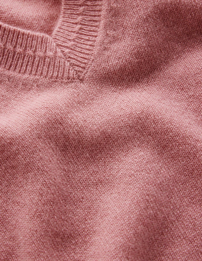 Eva Kaschmirpullover mit V-Ausschnitt-Kamelienrosa-7
