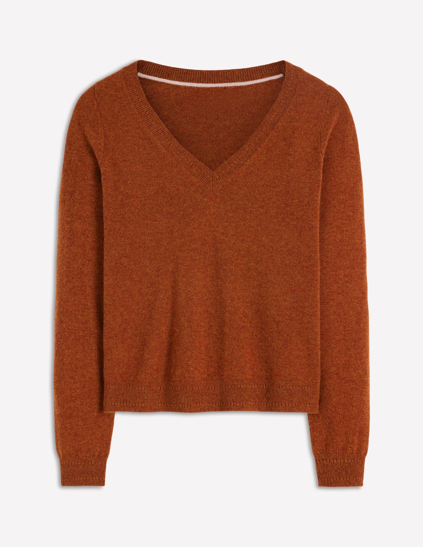 Eva Kaschmirpullover mit V-Ausschnitt-Cognac Meliert