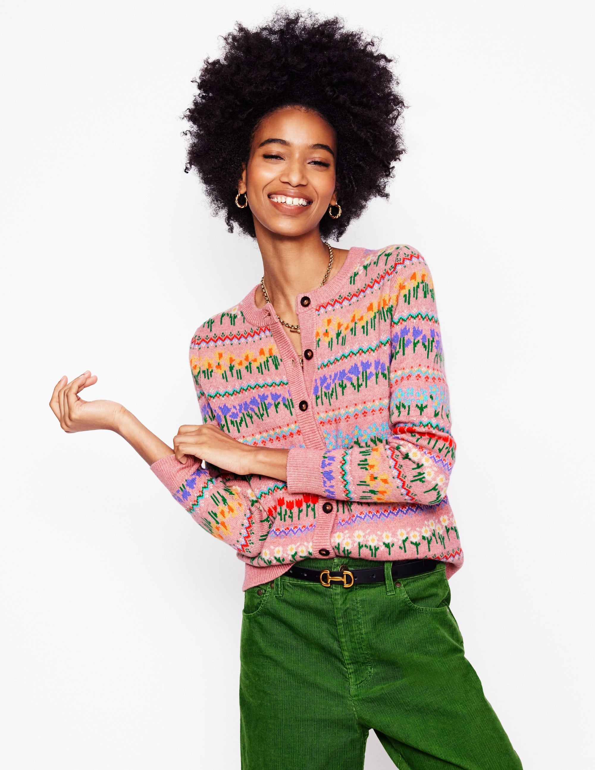 Cardigan Edie à motif jacquard-Rose reine-des-prés, fleurs - Image 1
