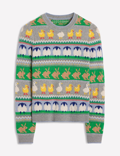 Edie Fair Isle Jumper-Grey Melange, Animal