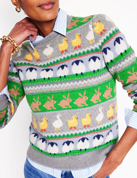 Edie Fair-Isle-Pullover-Grau Melange, Tier