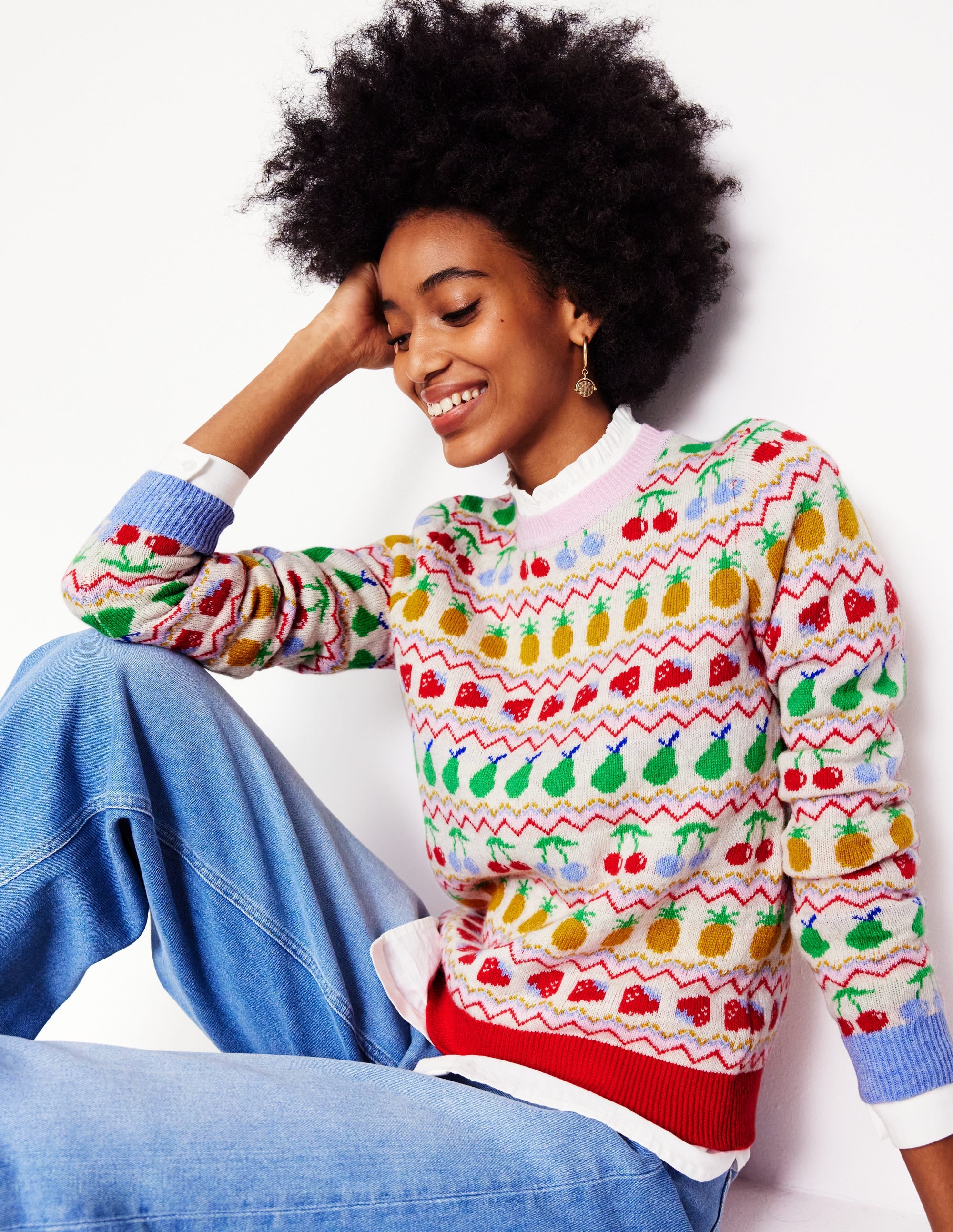 Pull Edie à motif jacquard-Écru chiné, fruit - Image 1