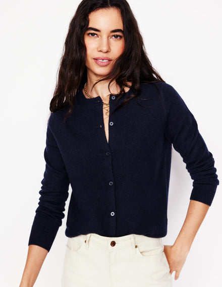 Eva Cashmere Crew Cardigan-Navy