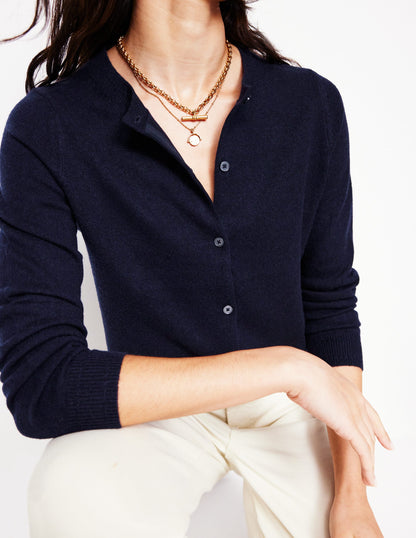 Eva Cashmere Crew Cardigan-Navy