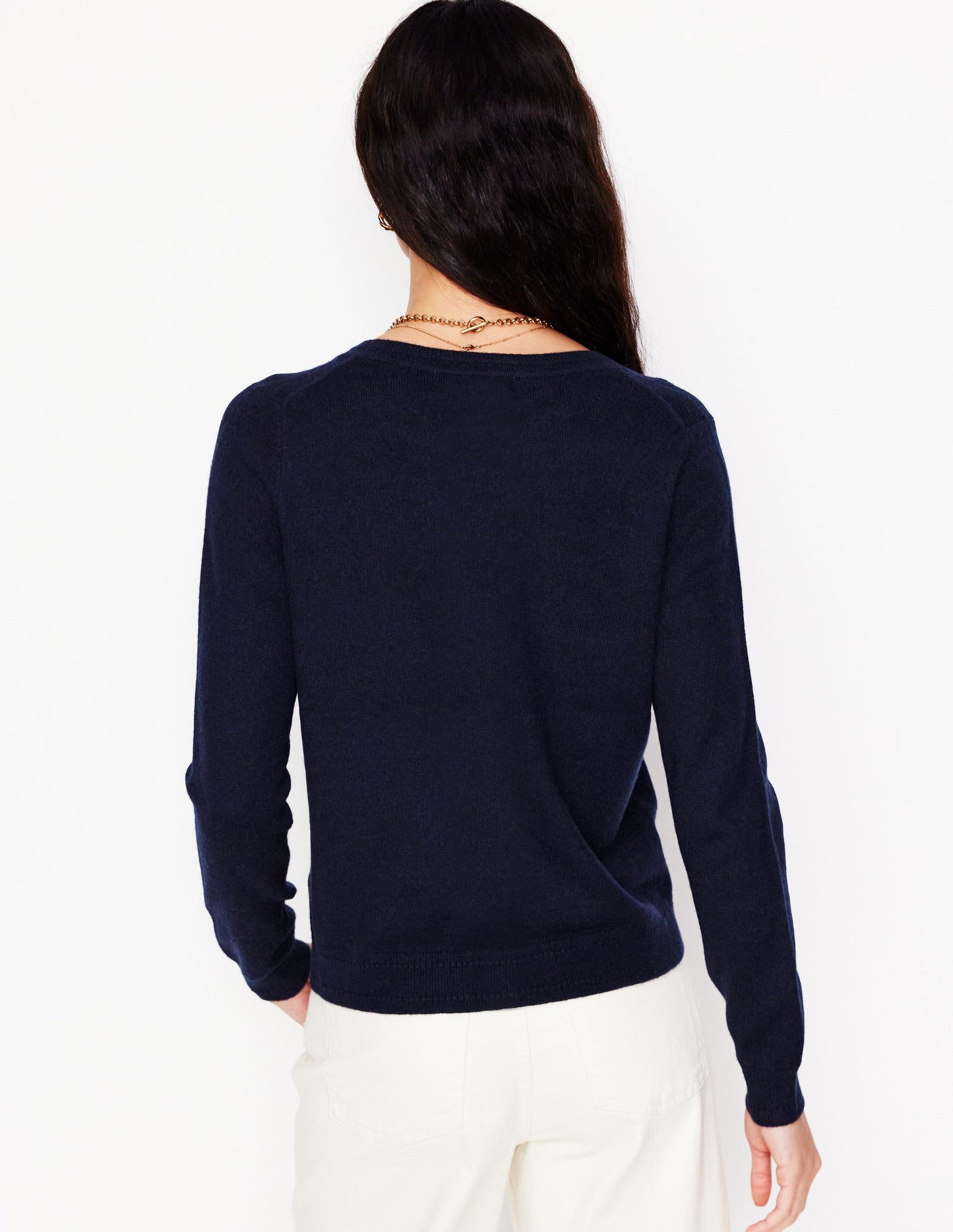 Eva Cashmere Crew Cardigan-Navy