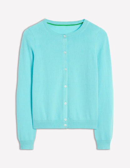 Eva Cashmere Crew Cardigan-Caribbean Blue