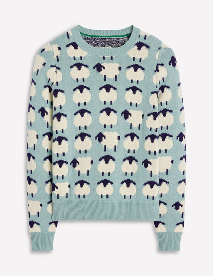 Pull Heather en jacquard-Bleu brume marine, moutons