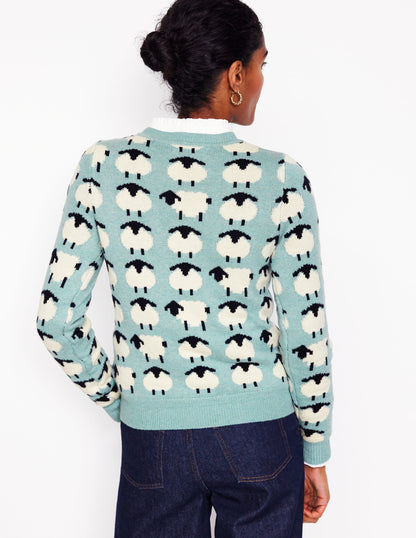 Pull Heather en jacquard-Bleu brume marine, moutons