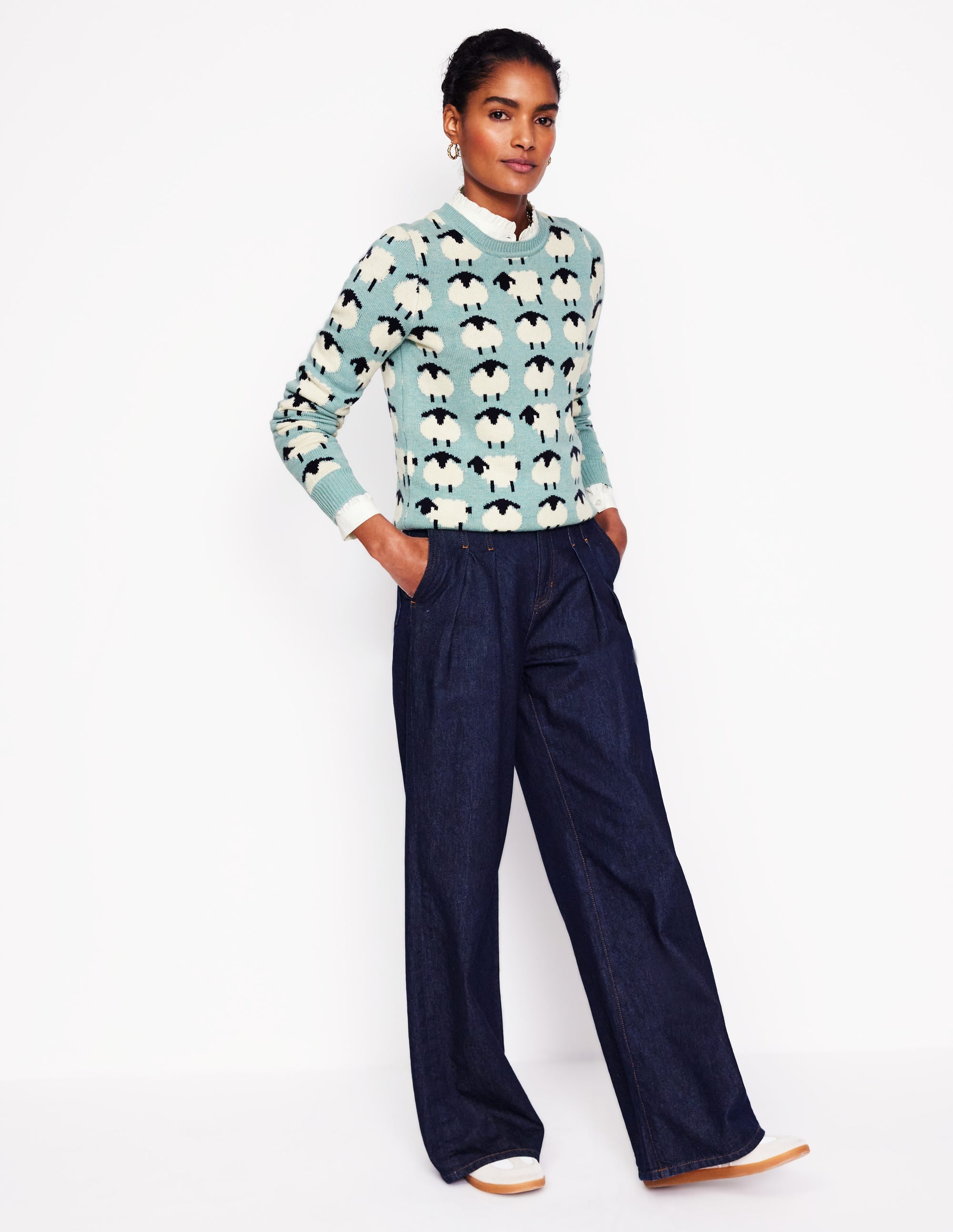 Heather Jacquard-Pullover-Seamist Blue, Schafe - Image 4