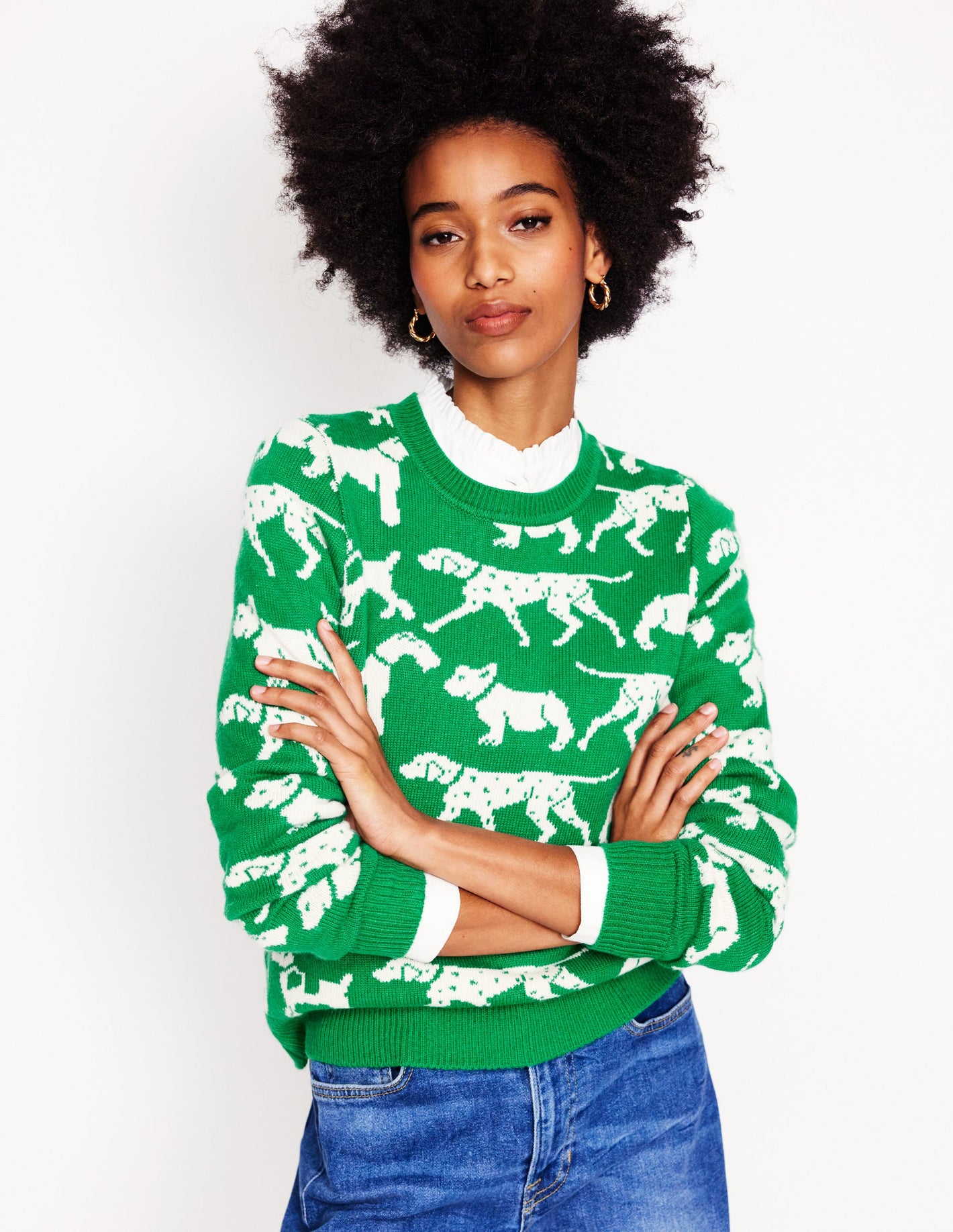 Heather Jacquard Jumper-Sapling Green, Dogs