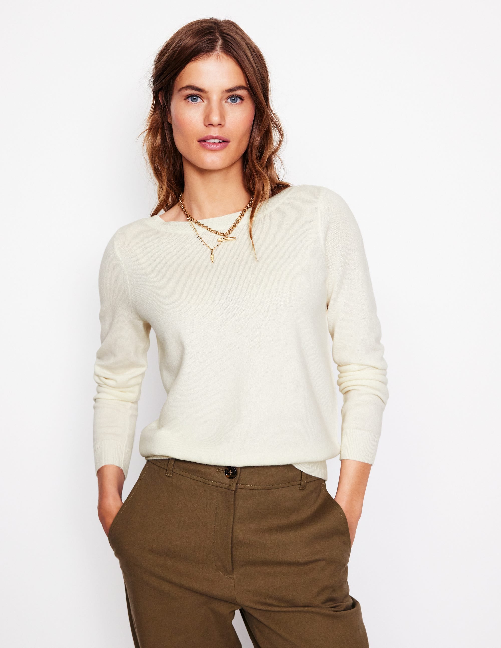 Eva Kaschmirpullover mit U-Boot-Ausschnitt-Warmes Naturweiß - Image 1