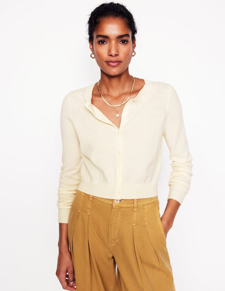 Eva Cashmere Cropped Cardigan-Warm Ivory