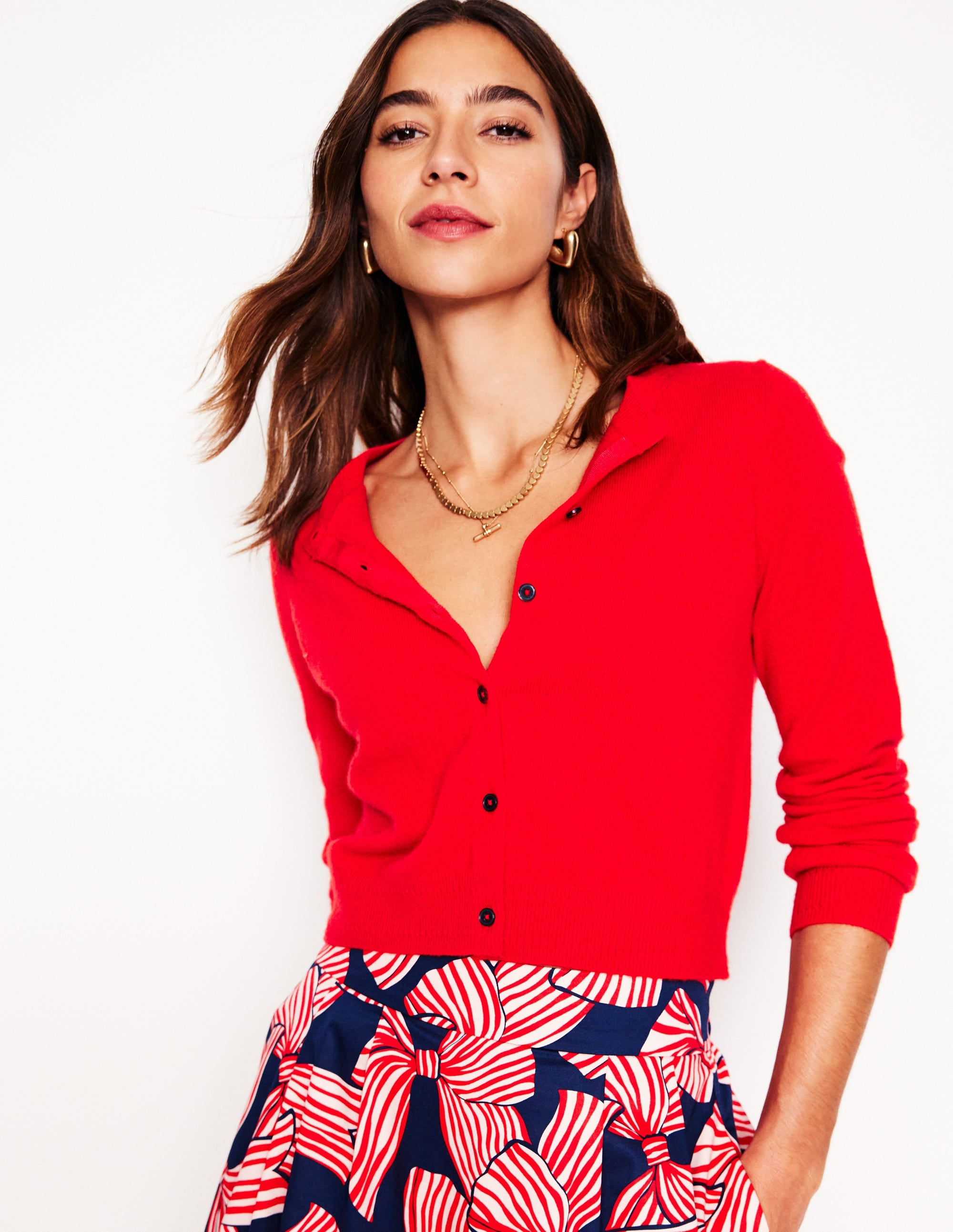 Eva Verkürzte Strickjacke aus Kaschmir-Mohnblumenrot - Image 1