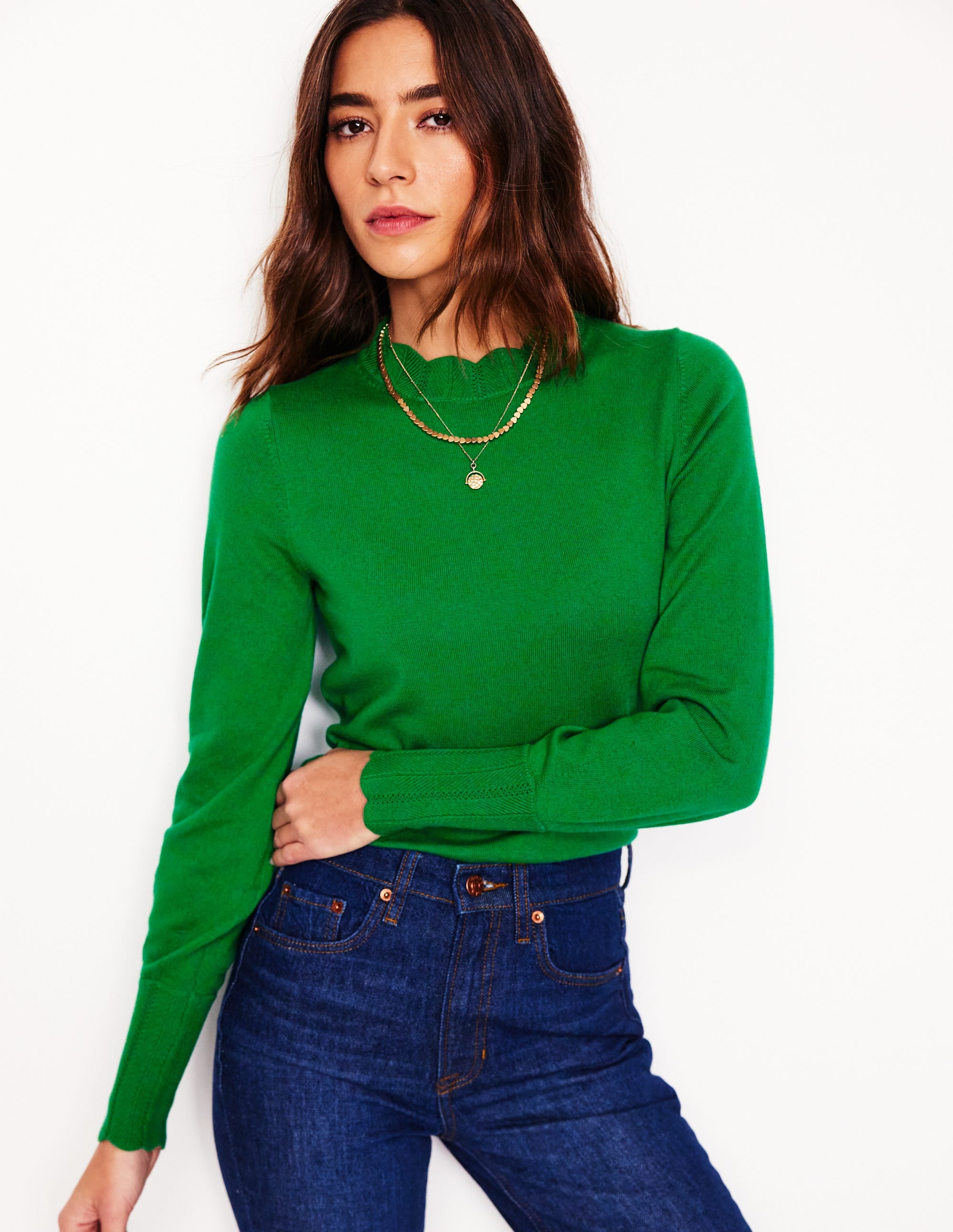 Pull Imi à détails festonnés-Émeraude Intense - Image 1