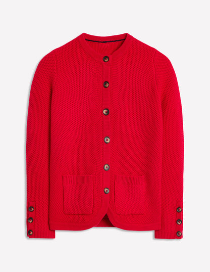 Texturierte Strickjacke mit Ziernaht-Rouge