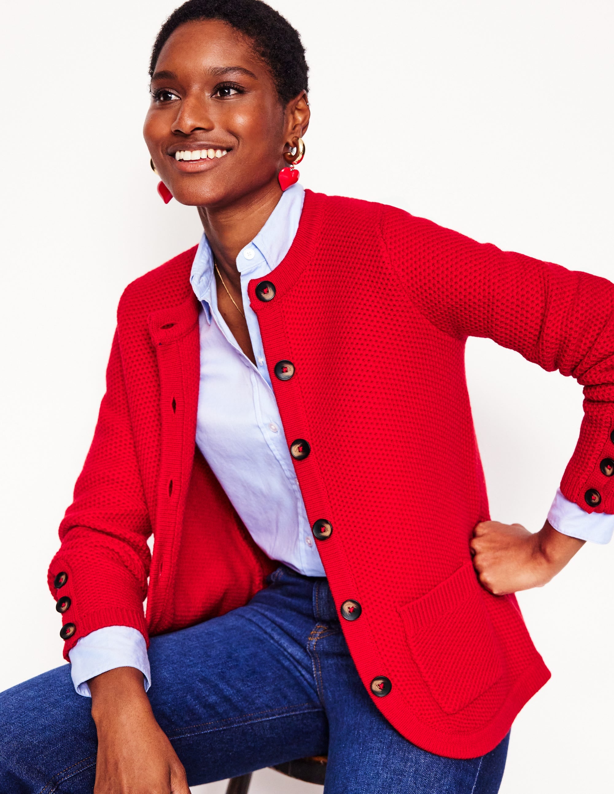 Texturierte Strickjacke mit Ziernaht-Rouge - Image 1