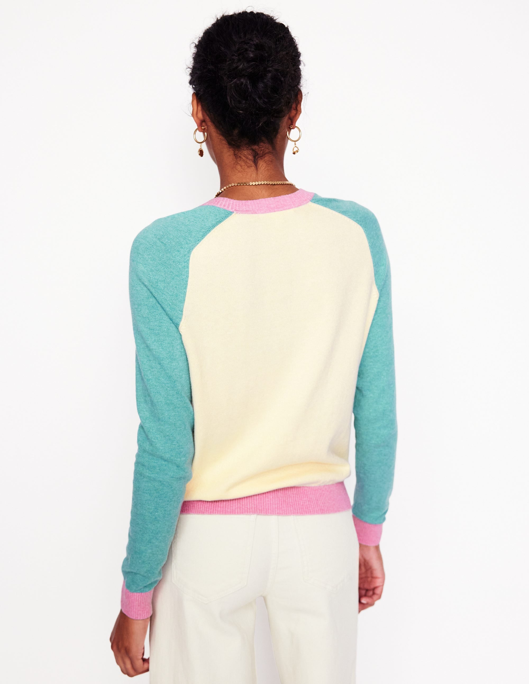 Meg Strickjacke mit Raglanärmeln-Warmes Naturweiß, Blockfarben - Image 3