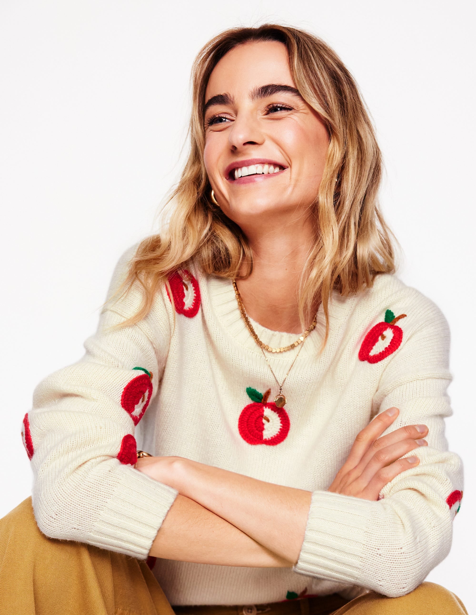 Natalie Pullover mit Stickerei-Warmes Naturweiß, Äpfel - Image 1