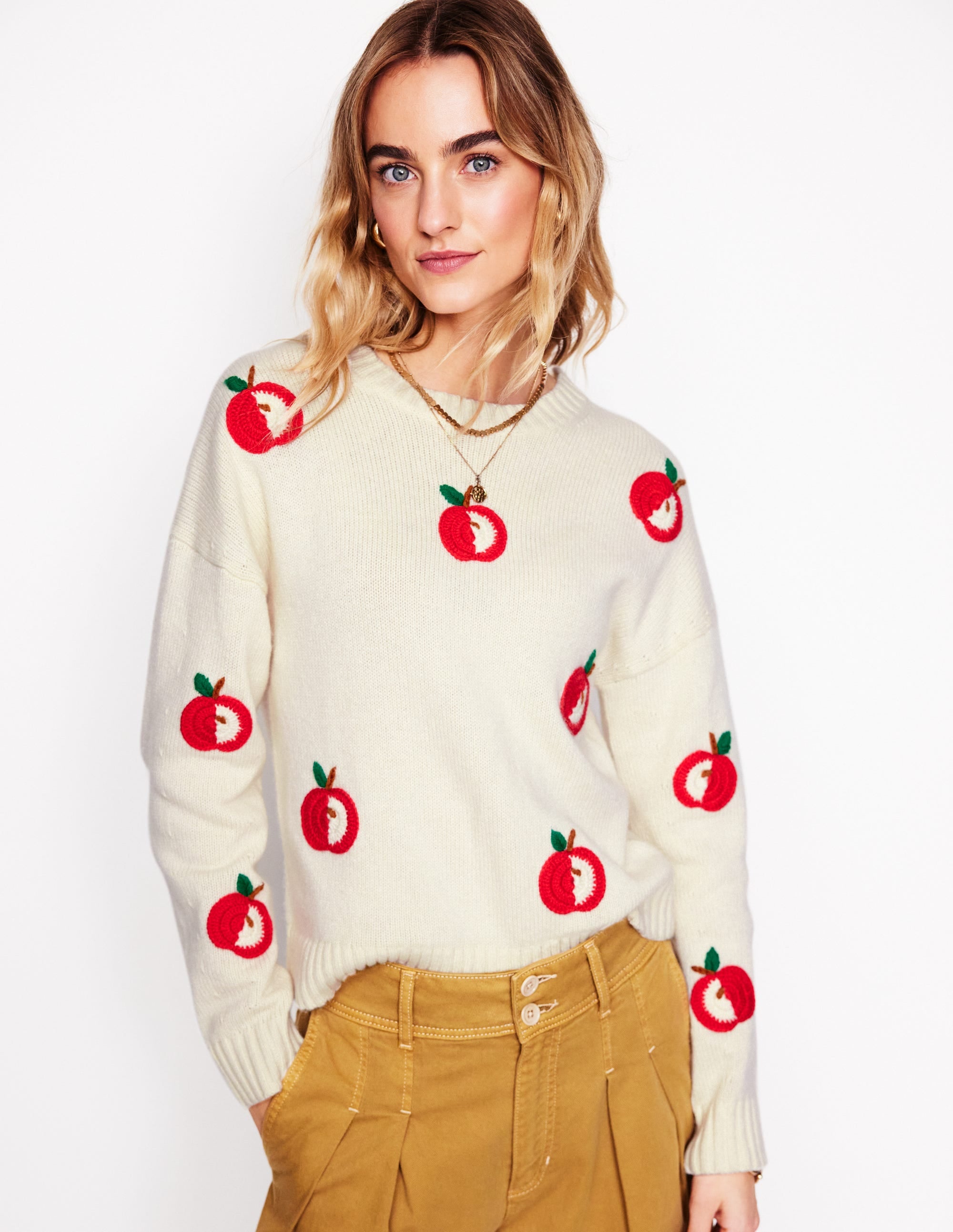 Natalie Pullover mit Stickerei-Warmes Naturweiß, Äpfel - Image 5