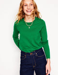 Emilia Baumwollpullover mit Rundhalsausschnitt-Grünes Tamburin