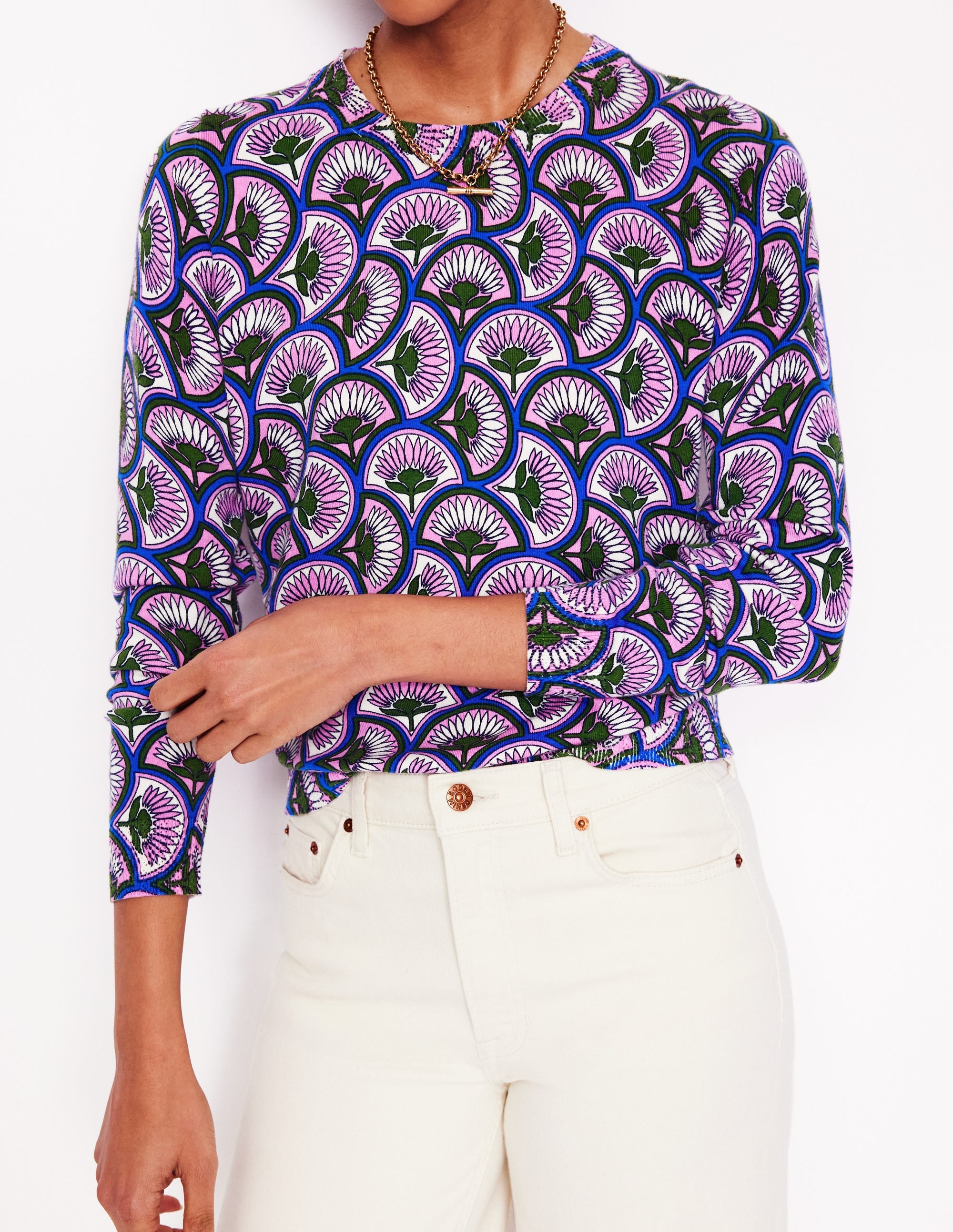 Pull col rond Emilia en coton-Rose lavande tendre, motif Daisy Arc - Image 2