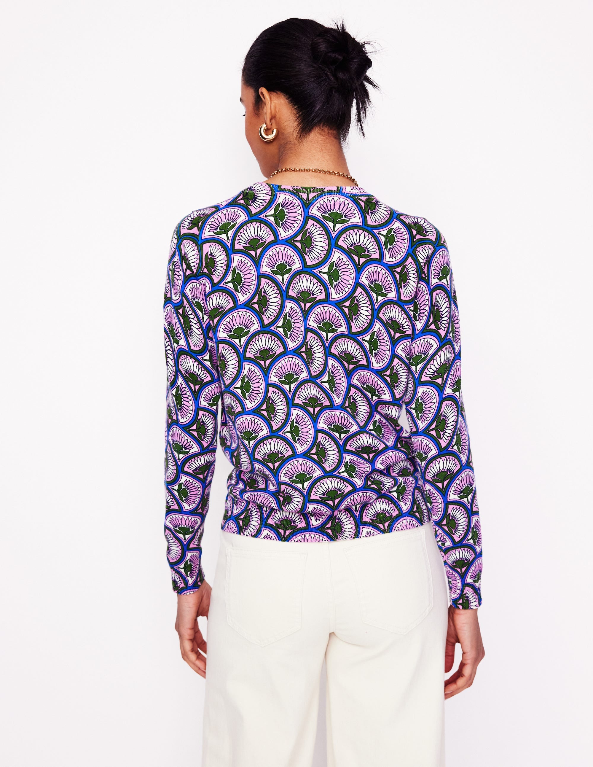 Pull col rond Emilia en coton-Rose lavande tendre, motif Daisy Arc - Image 3