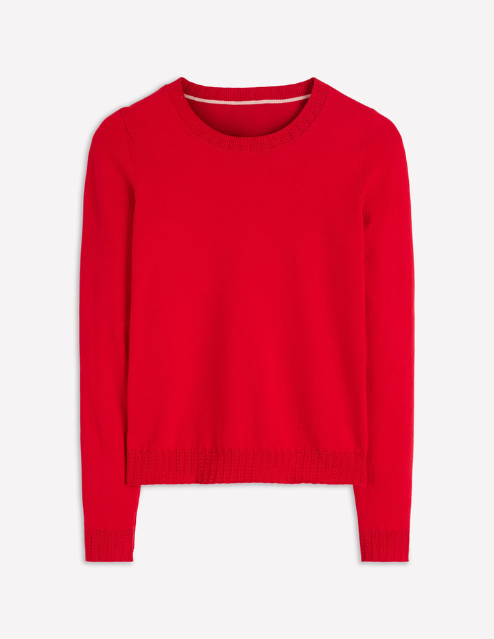 Pull col rond Emilia en coton-Rouge salsa