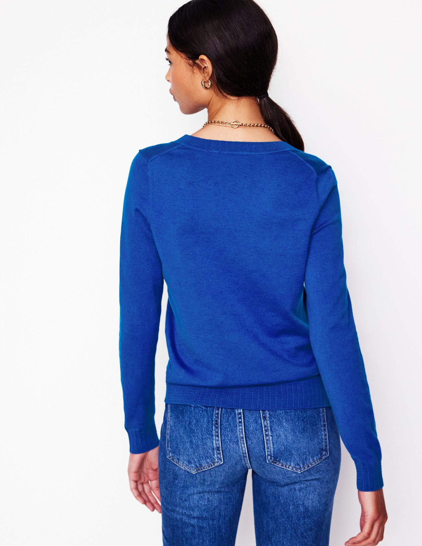 Pull col V Emilia en coton-Bleu vif