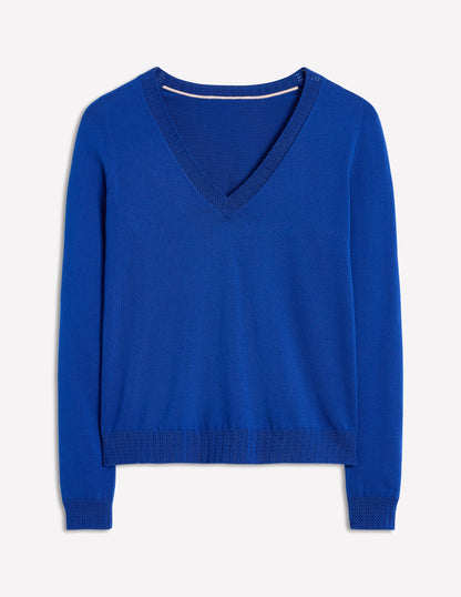 Pull col V Emilia en coton-Bleu vif