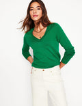 Pull Emilia à col V en coton-Émeraude Intense