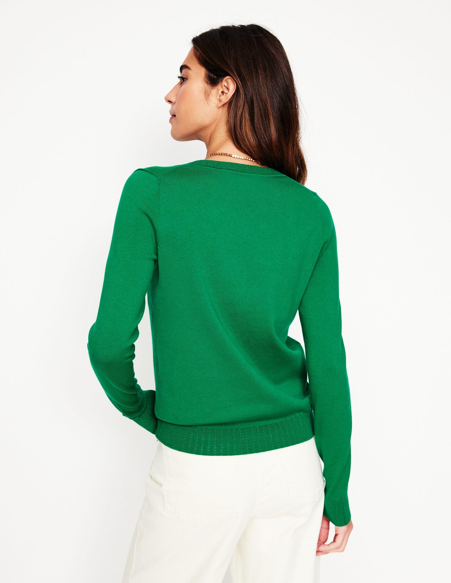 Emilia Cotton V Neck Jumper-GREEN