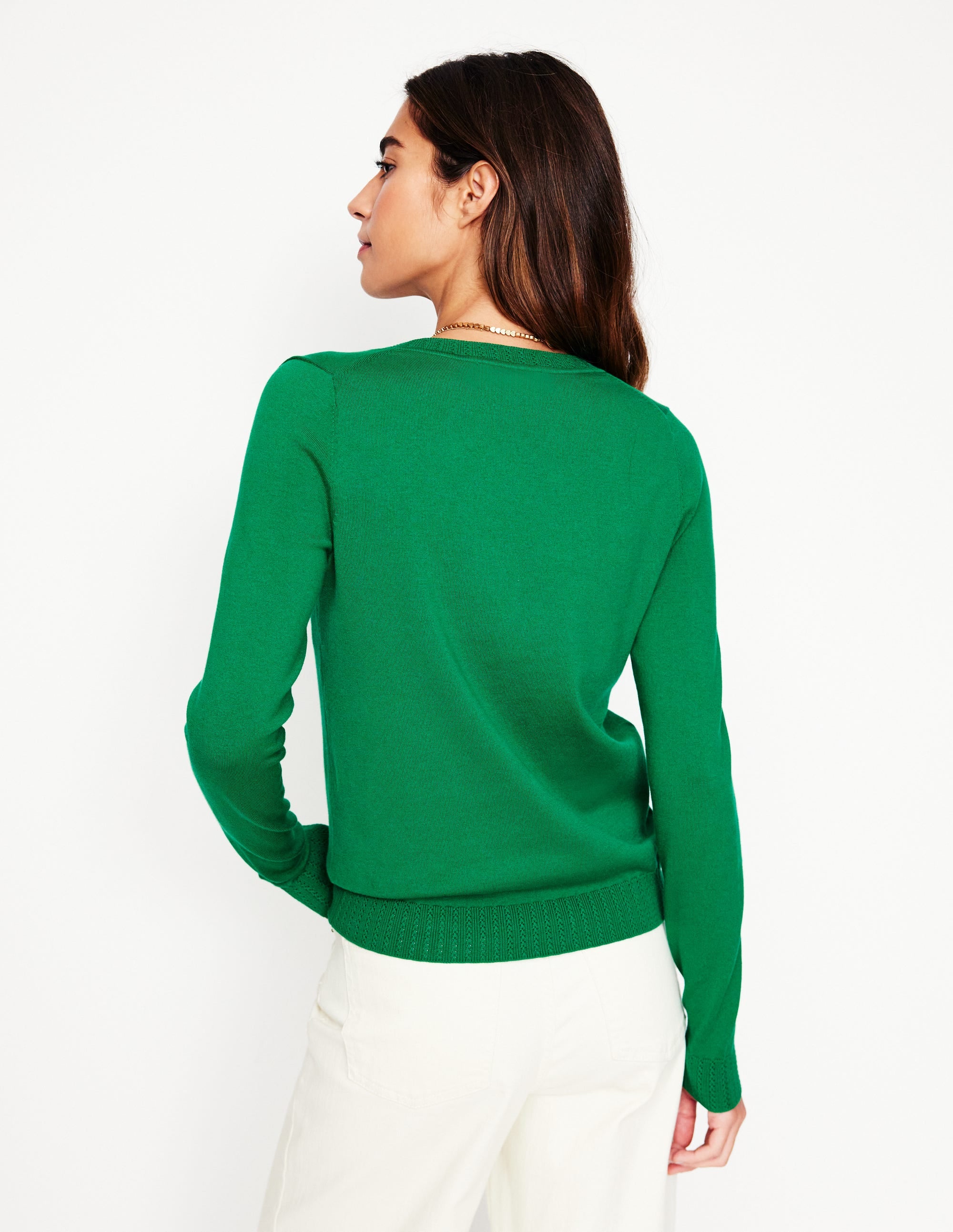 Pull Emilia à col V en coton-Émeraude Intense - Image 3