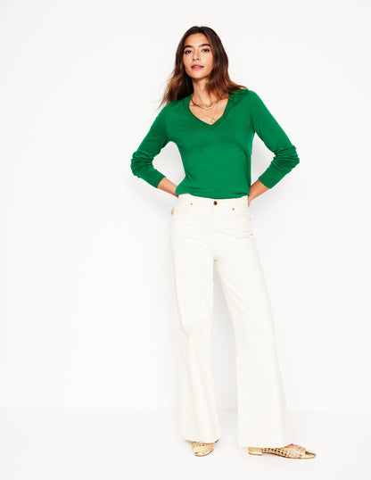 Emilia Cotton V Neck Jumper-GREEN