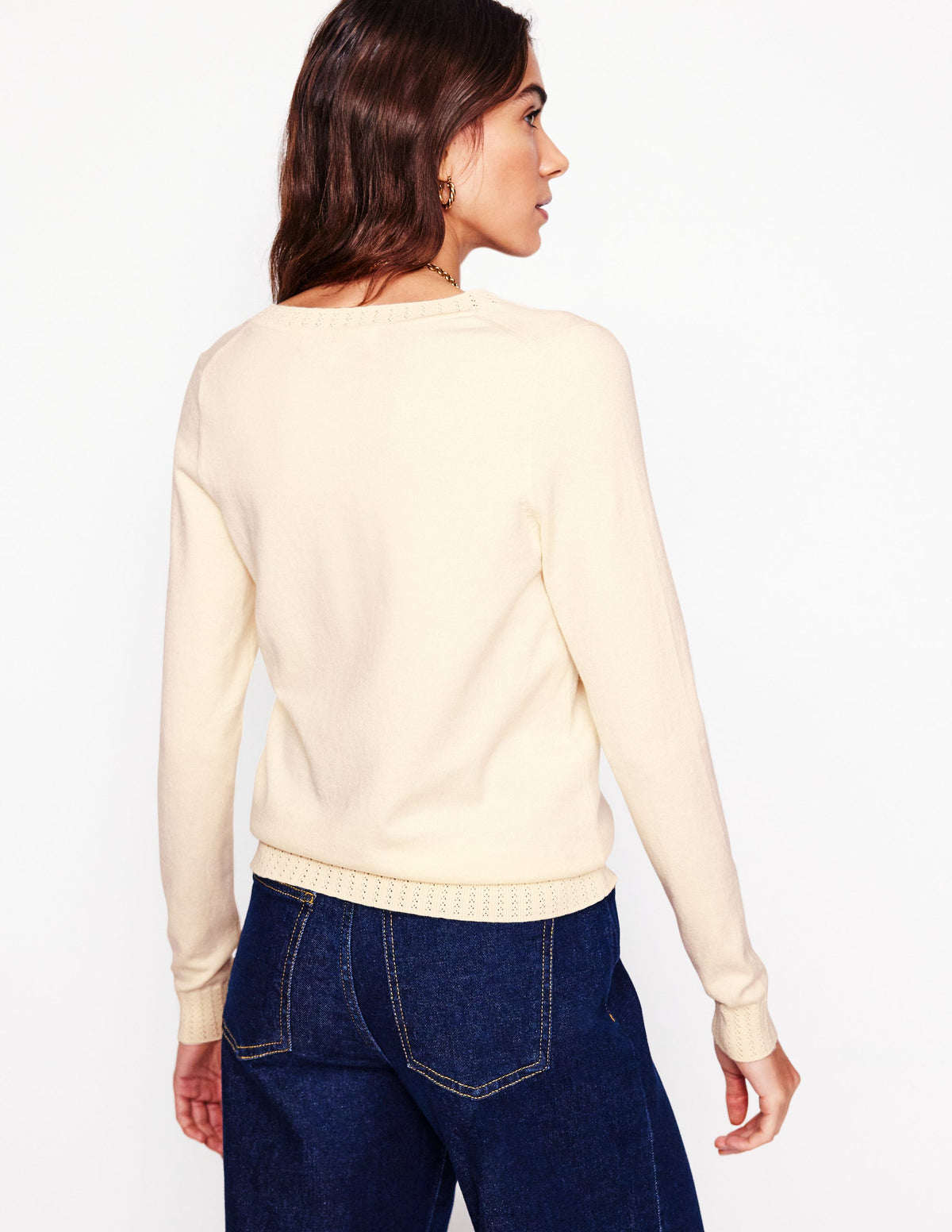 Pull Emilia à col V en coton-Ivoire chaud - Image 3
